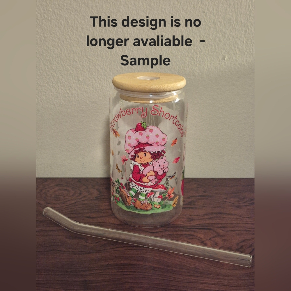Strawberry Shortcake 16oz Glass Tumbler You CHOOSE DESIGN Lid Straw